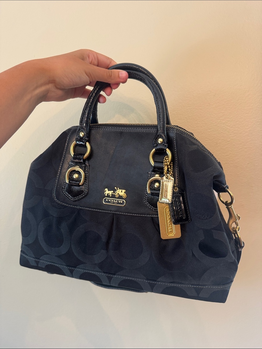 Coach Black Signature Dome Satchel with Gold Hardware